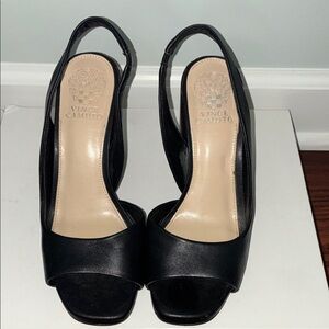 Vince Camuto Phendry slingback sandals in black leather.